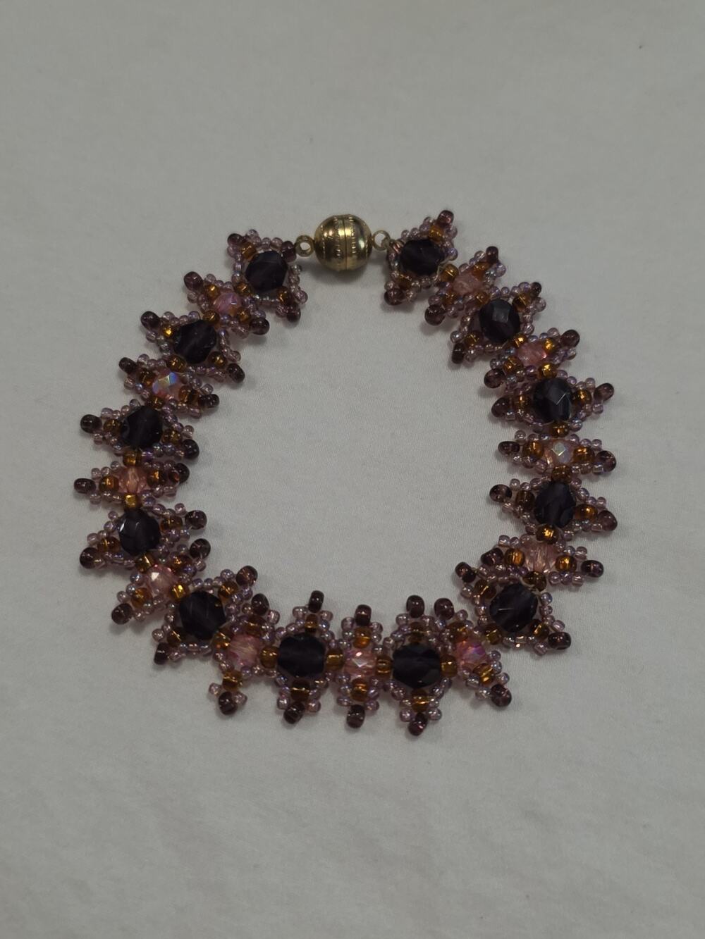 Fancy Ornate Czech Seed Bead Bracelet Pink Purple Orange Unique Design Magnetic